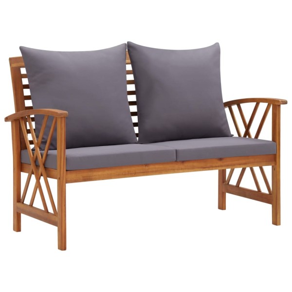Garden bench with pillows, 119cm, solid acacia wood
