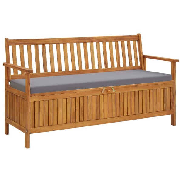 Garden bench-storage box with mattress, 148cm, solid acacia