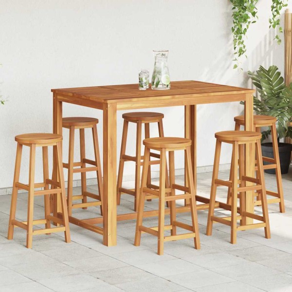 Bar stools, 6 pieces, solid acacia wood