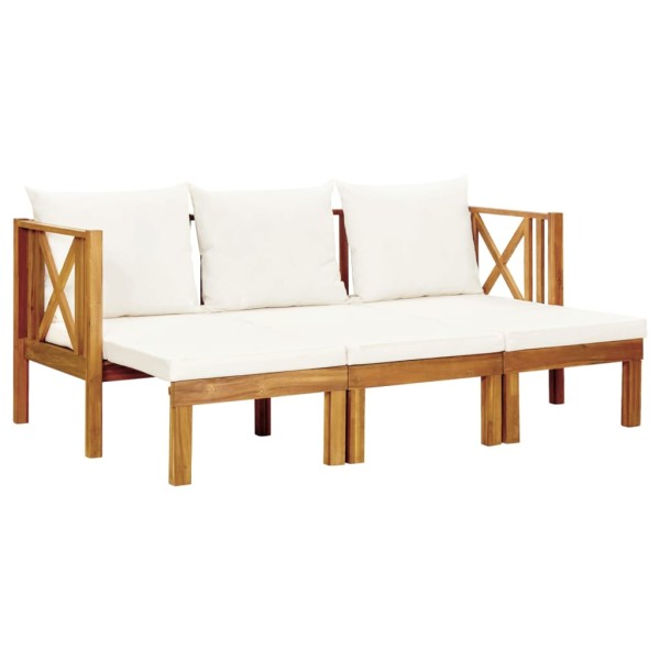 Double garden bench with mattress, 179cm, solid acacia