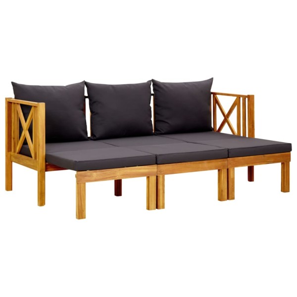 Double garden bench with mattress, 179cm, solid acacia
