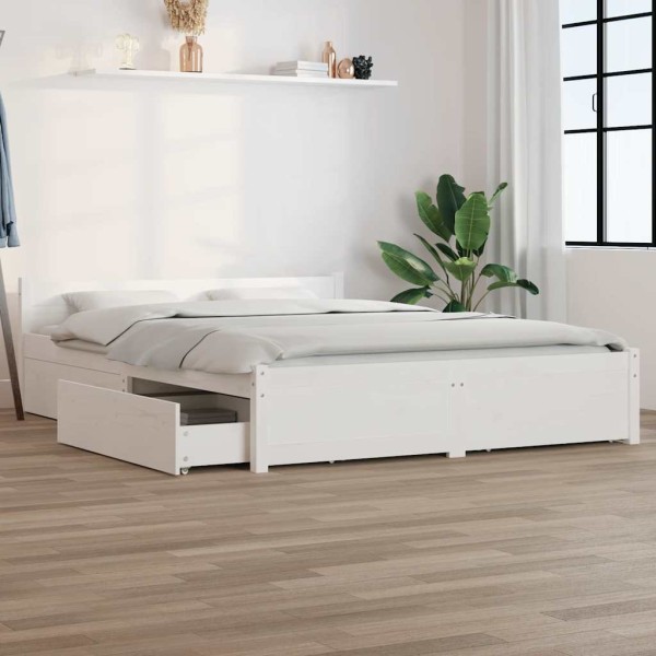Bed frame with drawers, white, 140x200cm