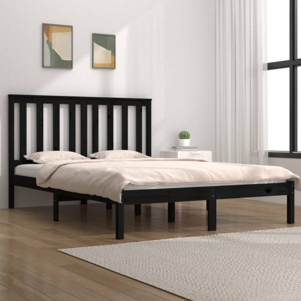 Bed frame, black, 200x200cm, solid pine wood