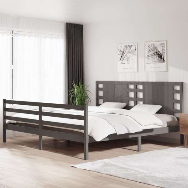 Bed frame, gray, 200x200cm, solid pine wood