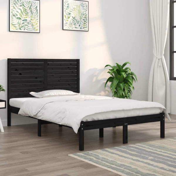 Bed frame, black, 135x190cm, solid wood, double