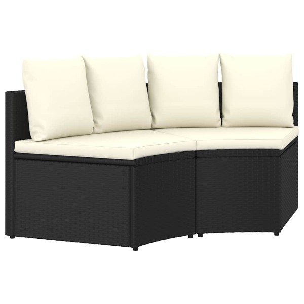 Sofa set with cushions, 2 parts, black, polyrattan