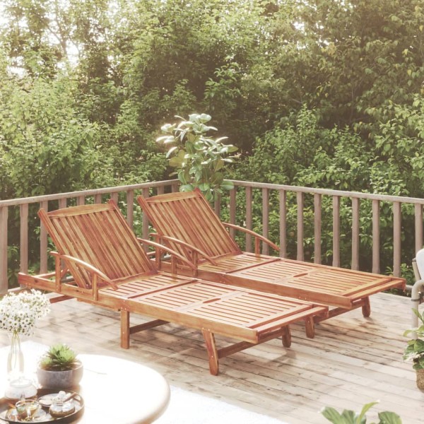 Sunbeds, 2 units, solid acacia wood