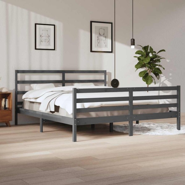 Bed frame, gray, 200x200cm, solid pine wood