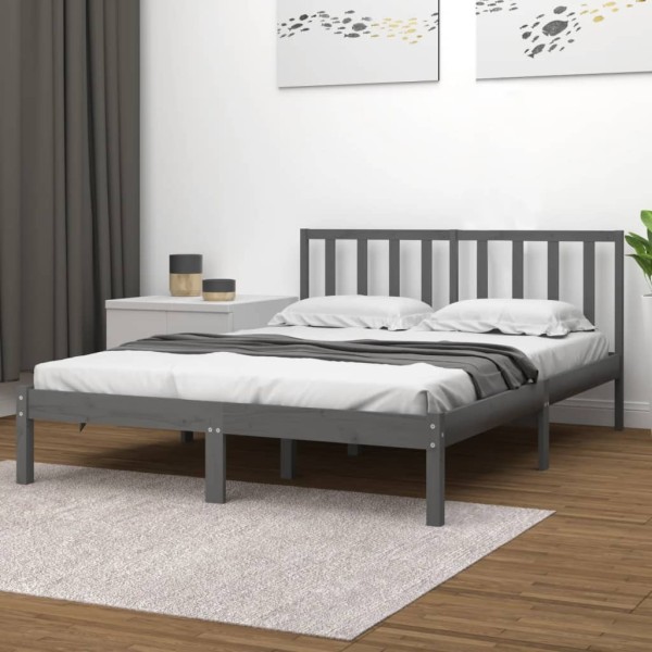 Bed frame, gray, 200x200cm, solid pine wood