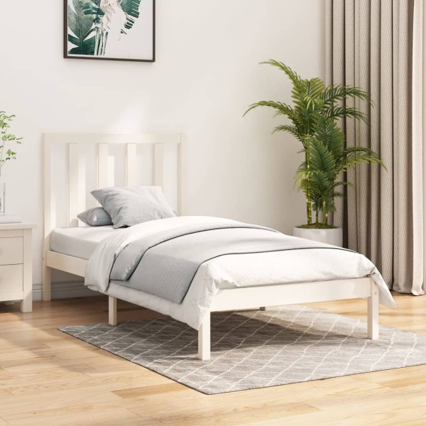 Bed frame, white, 75x190cm, solid pine, single