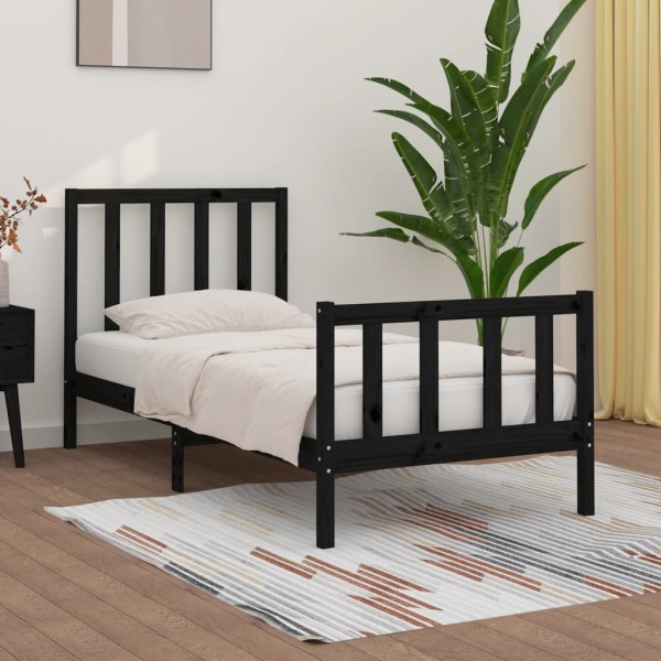 Bed frame, black, 75x190cm, solid wood, single