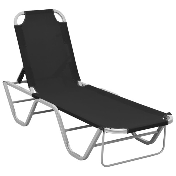 Sun lounger, black, aluminum and textile