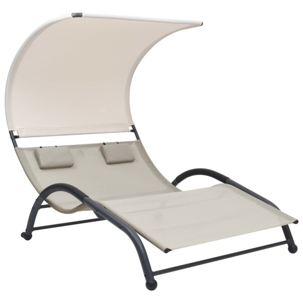 Double sunbed with canopy, cream, textile