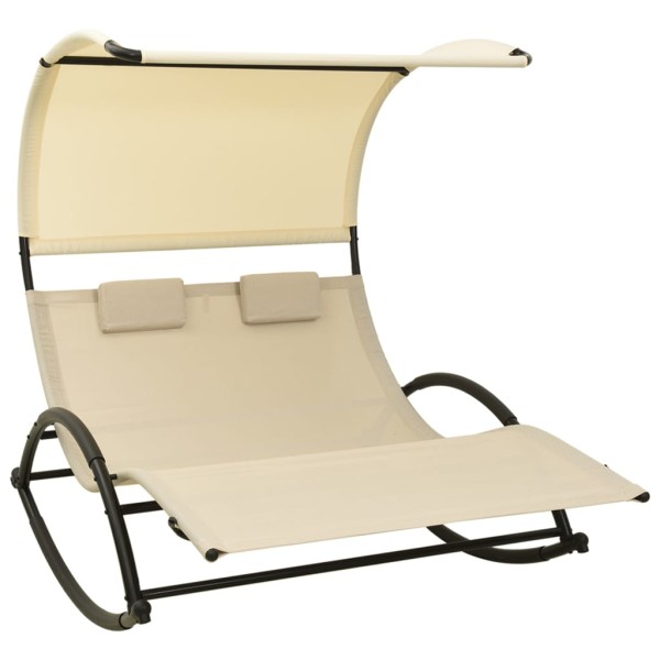 Double sunbed with canopy, cream, textile