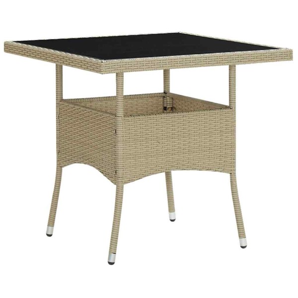 Outdoor dining table, beige, polyrattan and glass