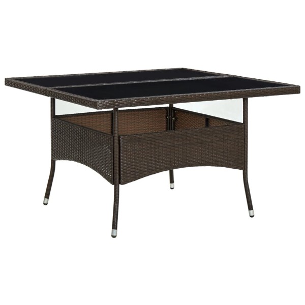 Outdoor dining table, brown, polyrattan and glass