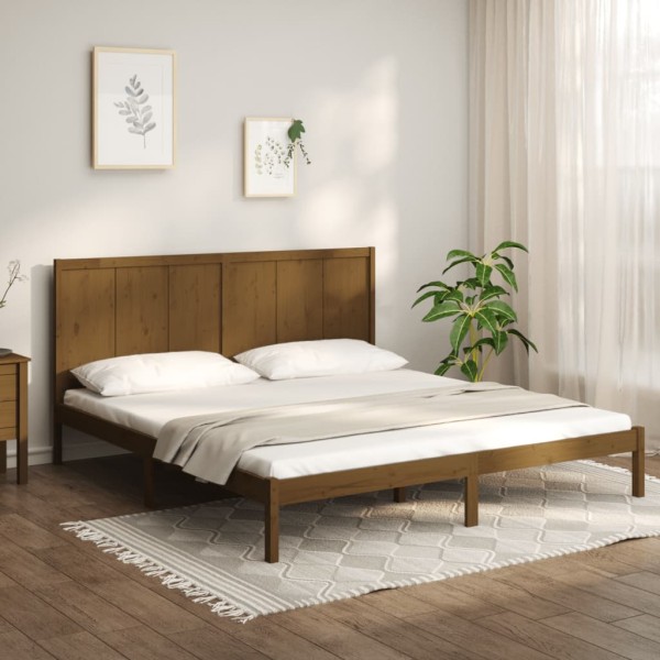Bed frame, honey brown, 200x200cm, solid pine wood