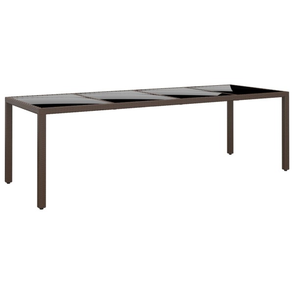 Garden table with glass top, brown, polyrattan