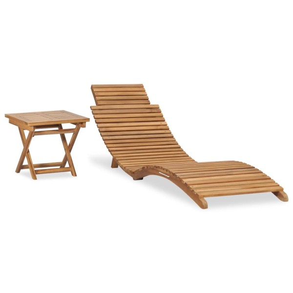 Sun lounger with table, solid teak wood