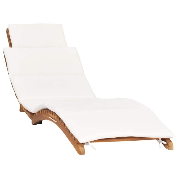 Sun lounger with creamy white mattress, solid teak