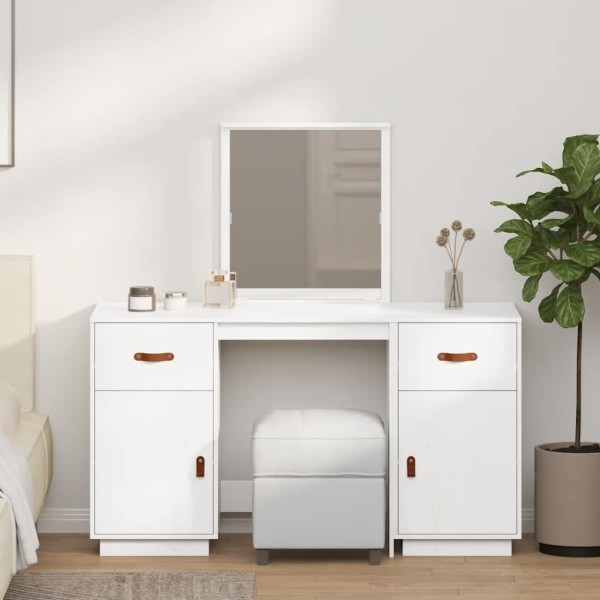 Dressing table with mirror, white, solid pine