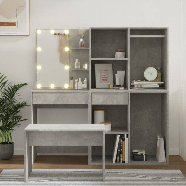 Dressing table set with LED, concrete gray, wood