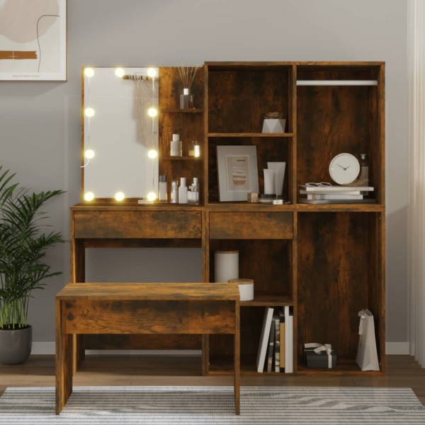 Dressing table set with LED, smoky oak, wood