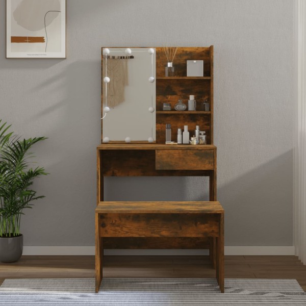 Dressing table set with LED, smoky oak, wood