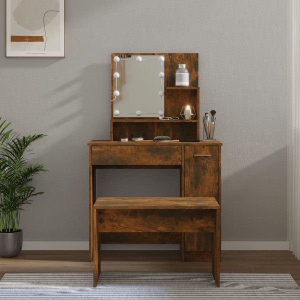 Dressing table set with LED, smoky oak, wood