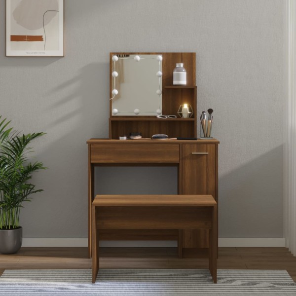 Dressing table set with LED, brown oak, wood