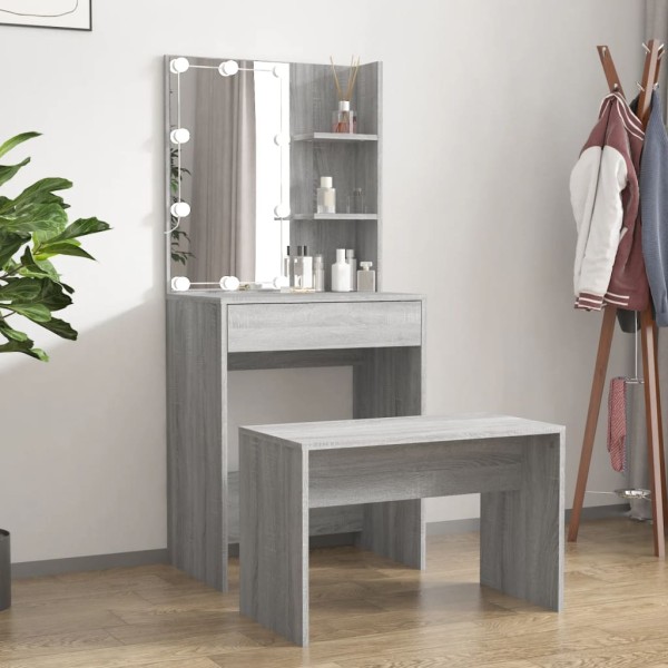 Dressing table set with LED, gray oak, wood