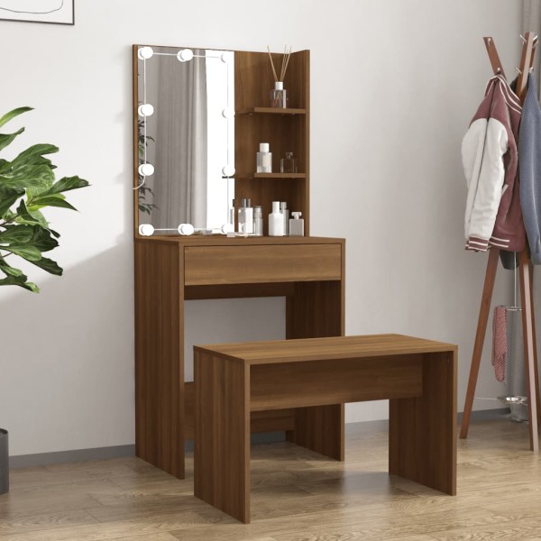 Dressing table set with LED, brown oak, wood