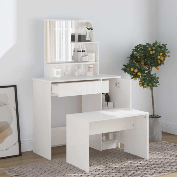 Dressing table set, white, 86.5x35x136cm, glossy