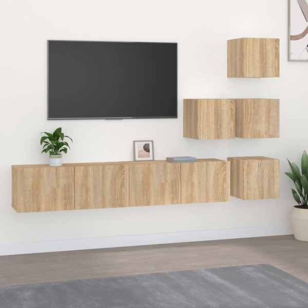 Wall TV cabinet, oak, processed wood