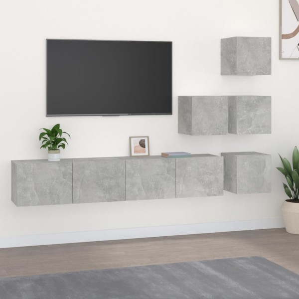 Wall-mounted TV cabinet, concrete gray, processed wood