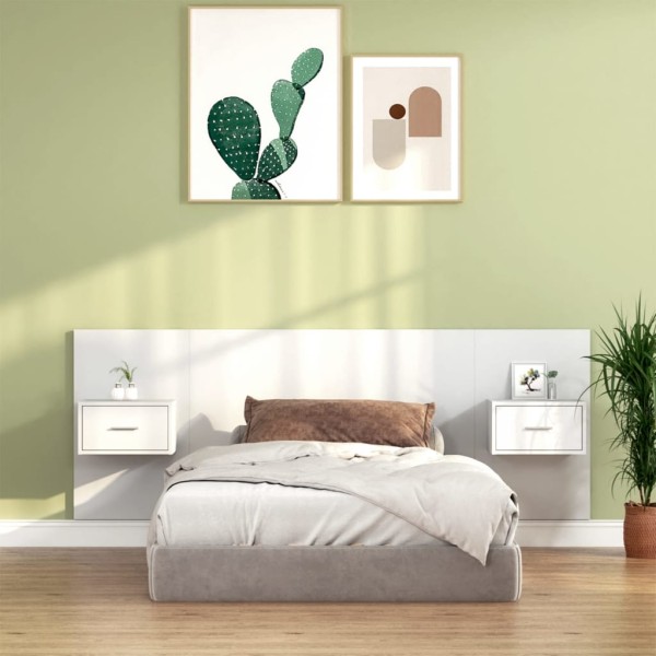 Headboard with cabinets, white, processed wood