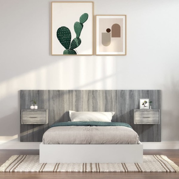 Headboard with cabinets, gray oak, wood