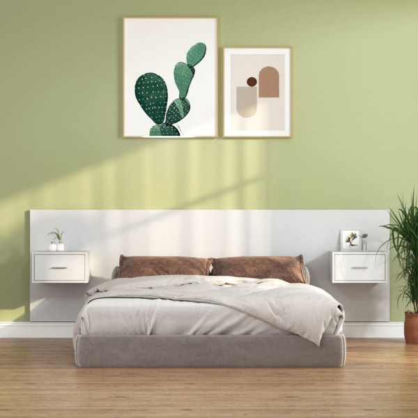 Headboard with cabinets, white, processed wood