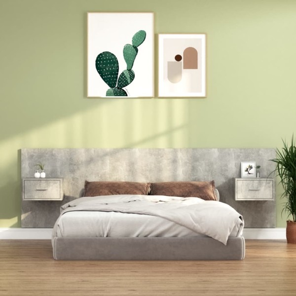 Headboard with cabinets, gray, processed wood