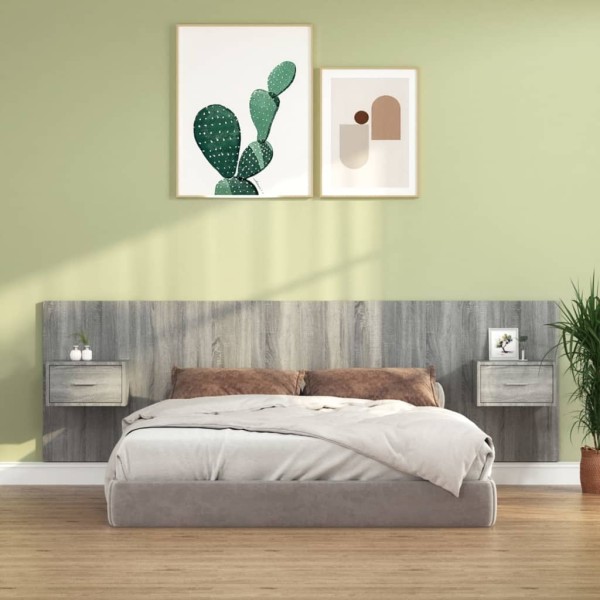 Headboard with cabinets, gray oak, wood