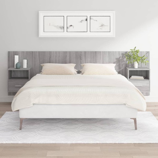 Headboard with cabinets, gray oak, wood