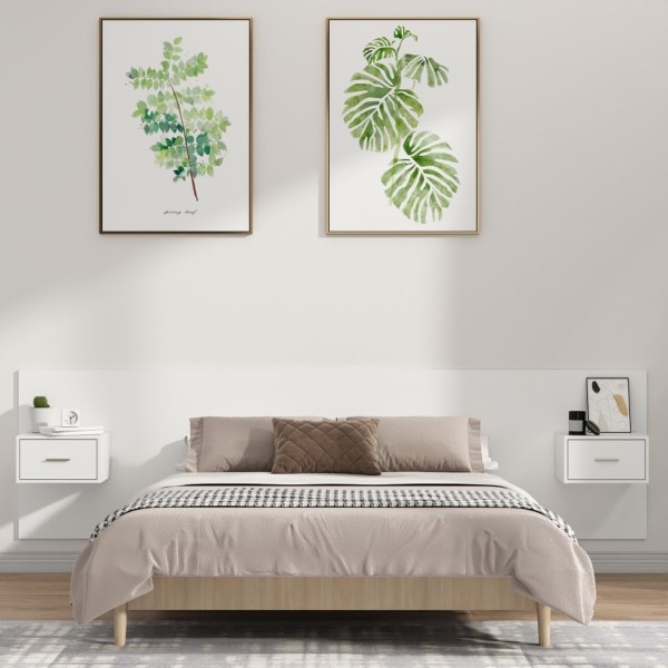 Headboard with cabinets, white, processed wood