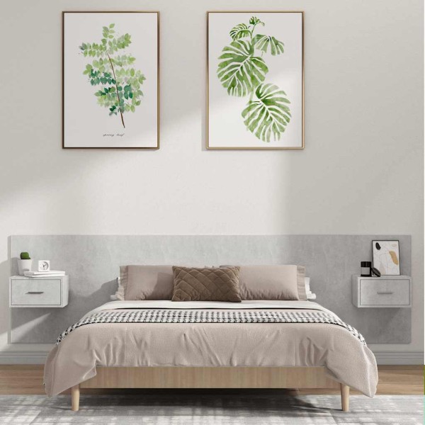Headboard with cabinets, gray, processed wood