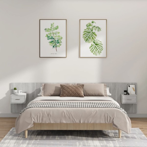 Headboard with cabinets, gray, processed wood