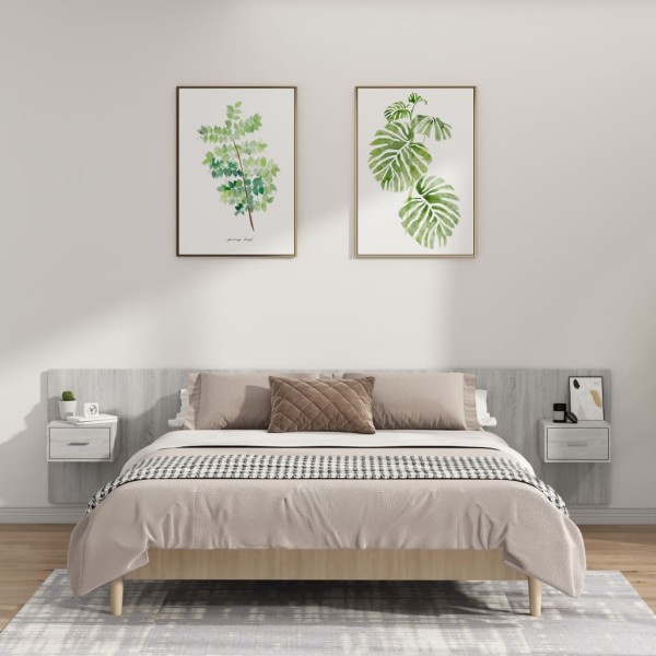 Headboard with cabinets, gray oak, wood
