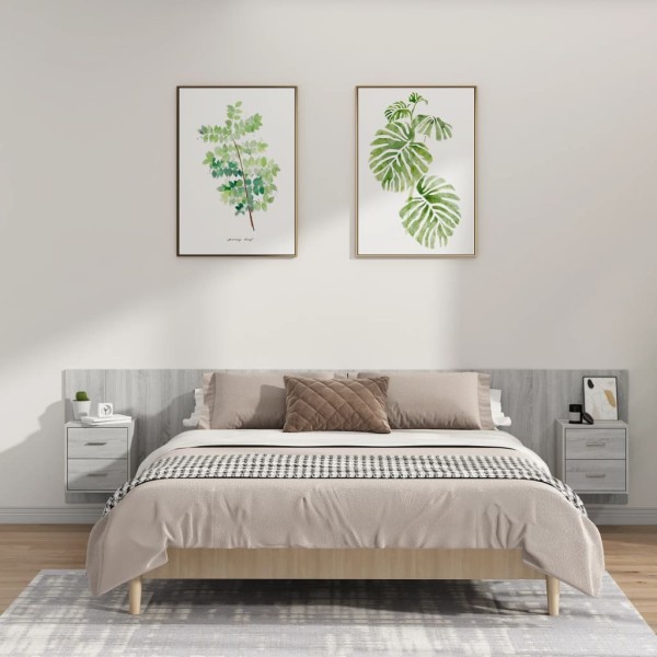 Headboard with cabinets, gray oak, wood