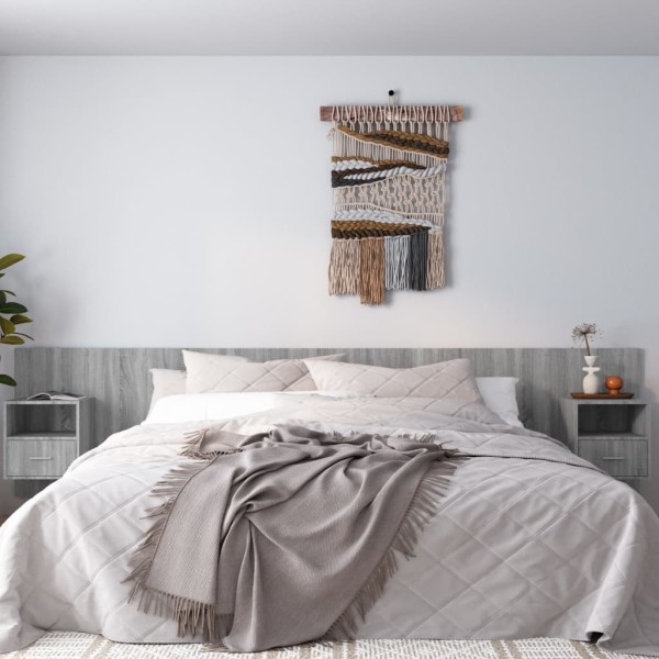 Headboard with cabinets, gray oak, wood