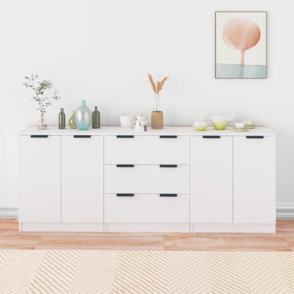 Side cabinets, 3 parts, white color, processed wood