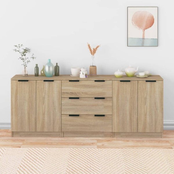 Side cabinets, 3 parts, oak color, processed wood