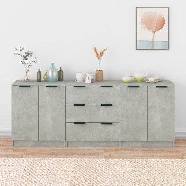 Side cabinets, 3 parts, concrete gray, processed wood